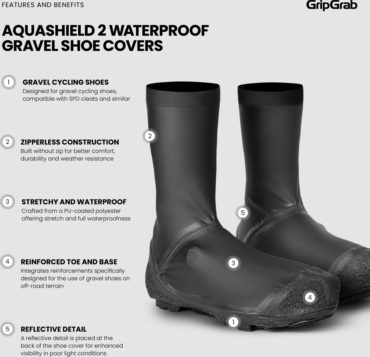 GripGrab AquaShield 2 Waterproof Gravel Shoe Covers M, black - Image 7