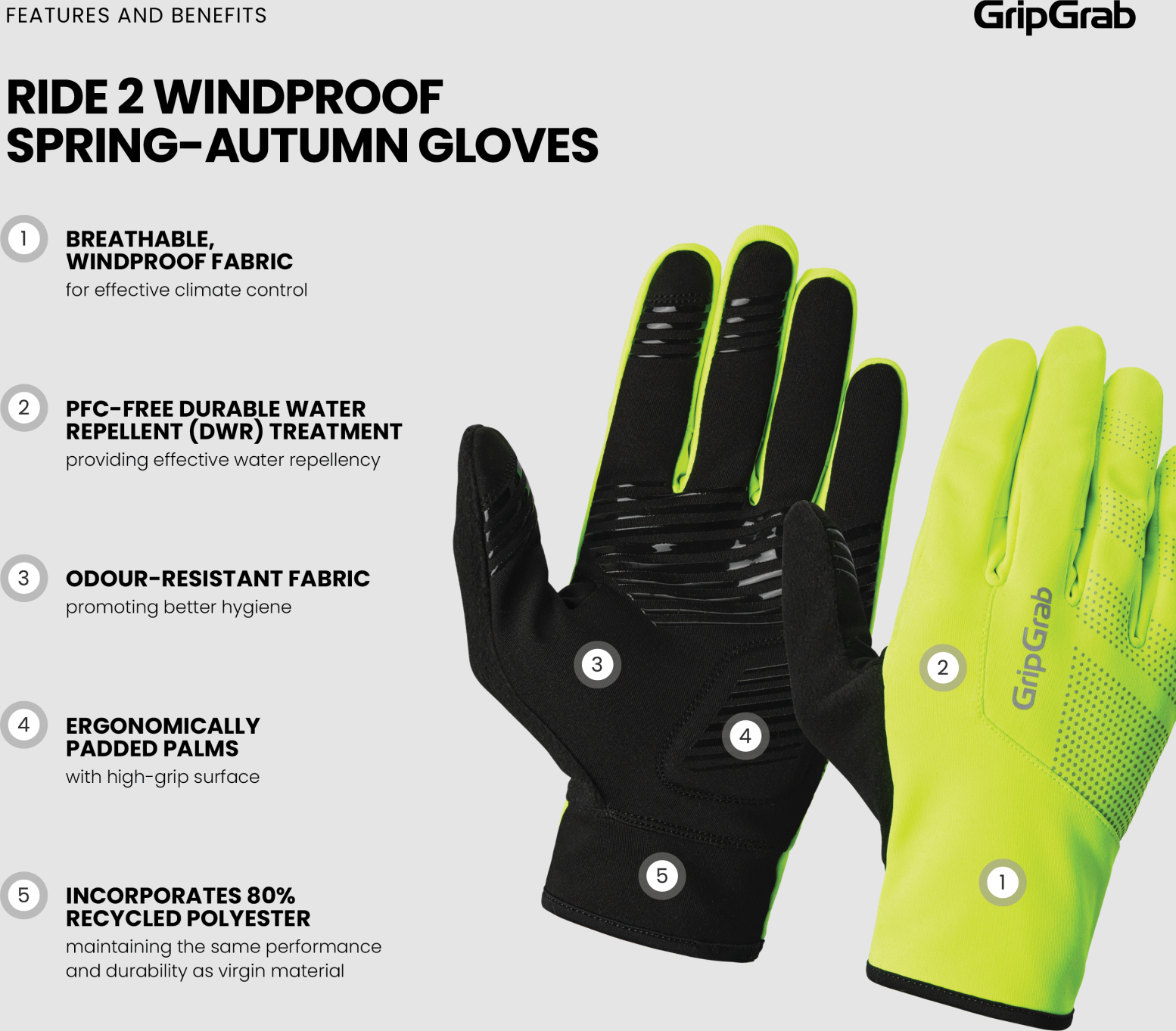 GripGrab Ride 2 Windproof Spring-Autumn Gloves XS, yellow hi-vis - Image 11